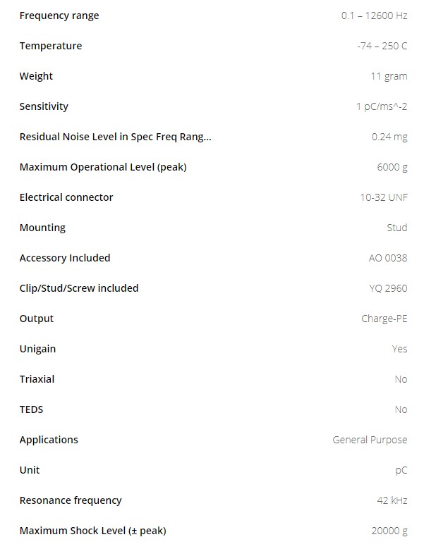BK壓電電荷型加速度計4384型技術參數